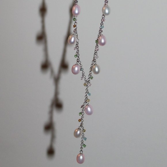 Pink and White Pearl Necklace with Multicolour Beads - Picture 1 of 4